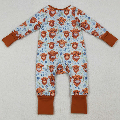 Baby Girls Rompers Highland Cows Flowers Western Two Way Zip Convertible Rompers LR1787