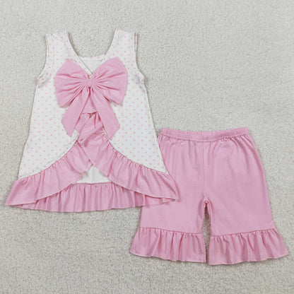 Baby Girls Clothes Embroidery Golf Trucks Polka Dots Back Bow Tunic Ruffle Short Clothes Sets GSSO2884 1.15