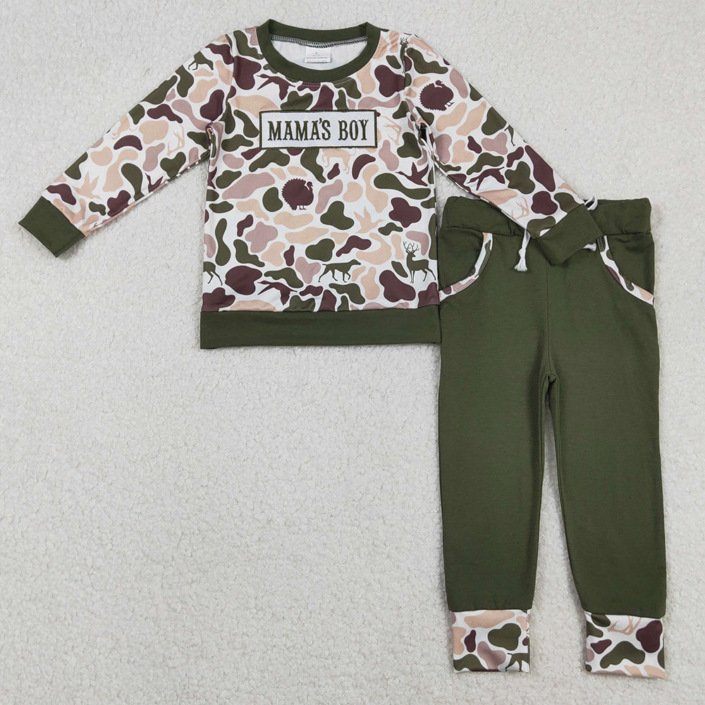 Baby Boys Clothes Embroidery Mama's Boy Deer Ducks Camo Pockets Jogger Clothes Sets BLP1338 11.15