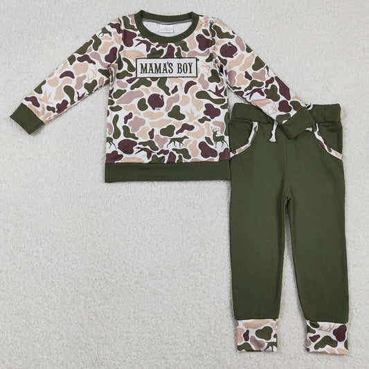 Baby Boys Clothes Embroidery Mama's Boy Deer Ducks Camo Pockets Jogger Clothes Sets BLP1338 11.15