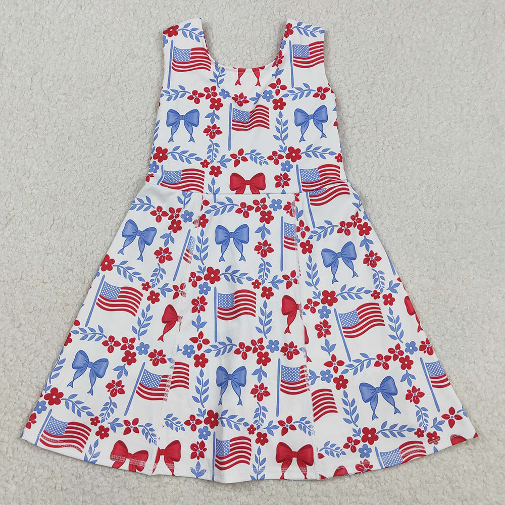 Baby Girls Dress Flower Flags 4th of July Yoga Active Shorts Knee Length Dress GSD3500