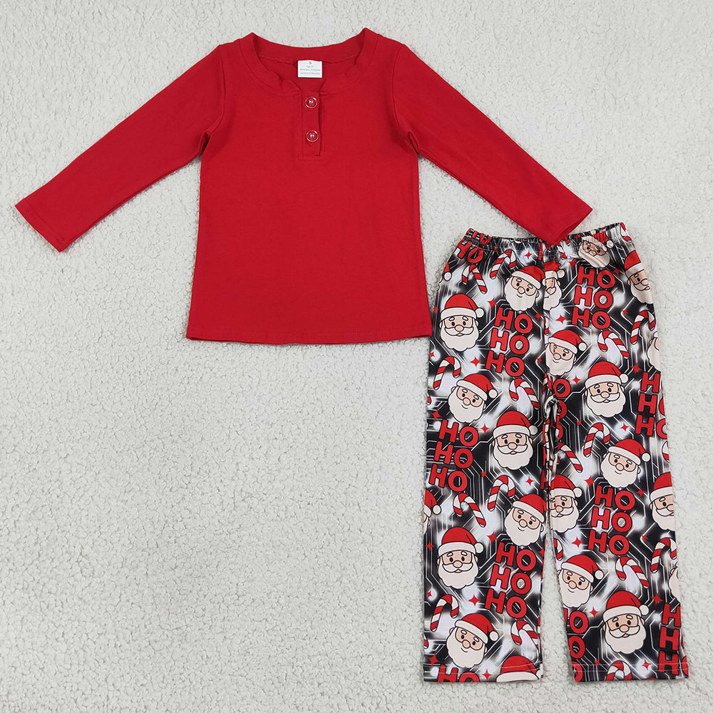Baby Boys Clothes Red Long Sleeve Button Top Santa Pant Christmas Clothes Set BLP1513