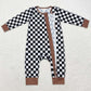 Baby Infant Boys Rompers Fall Black Checkered Zip Bamboo Rompers LR1436