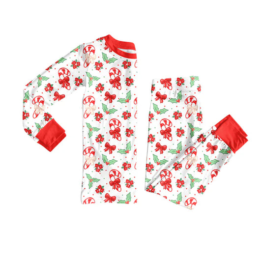 Preorder(moq 5) Baby Girls Christmas Holly Bows Top Pants Lounge Wear Pajamas Sets 8.8