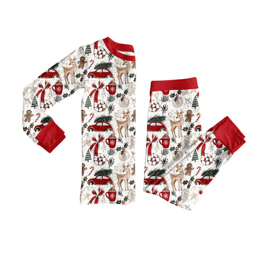 Preorder (moq 5)Baby Girls Long Sleeves Deer Gingerbread Bows Top Pants Pajamas Set 7.29