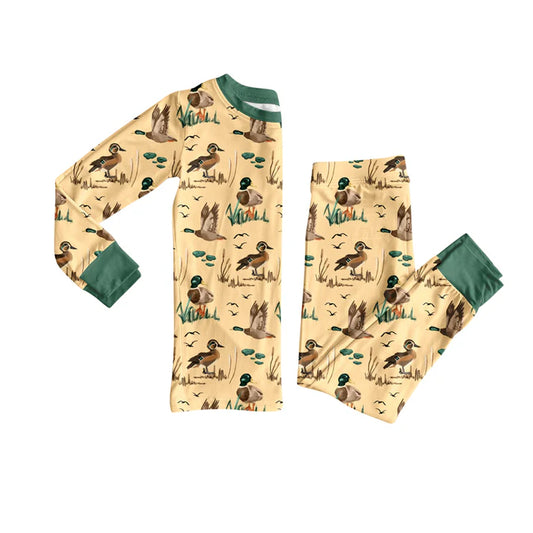 Preorder(moq 5) Baby Girls Ducks Plaid Top Pants Western Pajamas Set 8.15