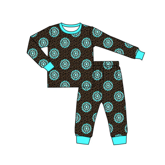 Preorder (moq 8)Baby Kids Long Sleeve Camo Turquoises Top Pants Western Pajamas Sets 9.19