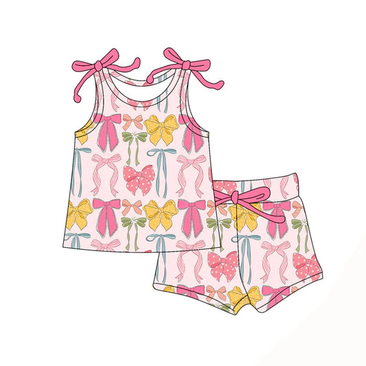 Preorder moq 5 Baby Girls Bows Sleeveless Colorful Bows Top Short Set 4.16