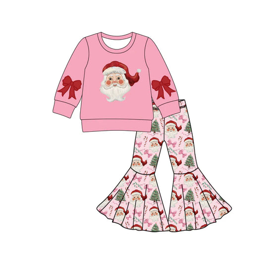 Preorder (moq 5)Baby Girls Pink Santa Top Bell Bottom Pants Christmas Clothes Sets 8.30