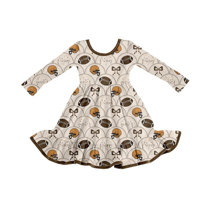 Preorder (moq 5)Baby Girls Footballs Bows Checked Team Ruffle Knee Length Dresses 9.3