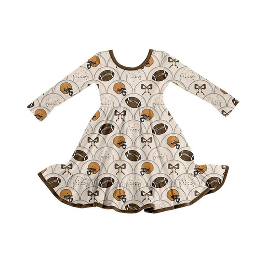 Preorder (moq 5)Baby Girls Footballs Bows Checked Team Ruffle Knee Length Dresses 9.3