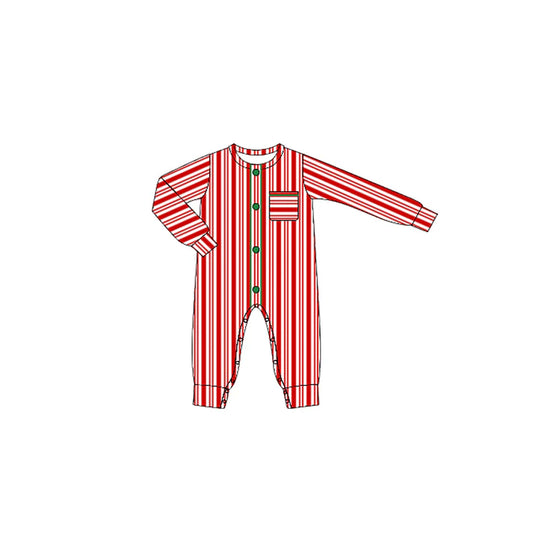 Preorder(moq 5)Baby Boys Long Sleeves Red Stripes Pocket Button Pant Rompers 7.24