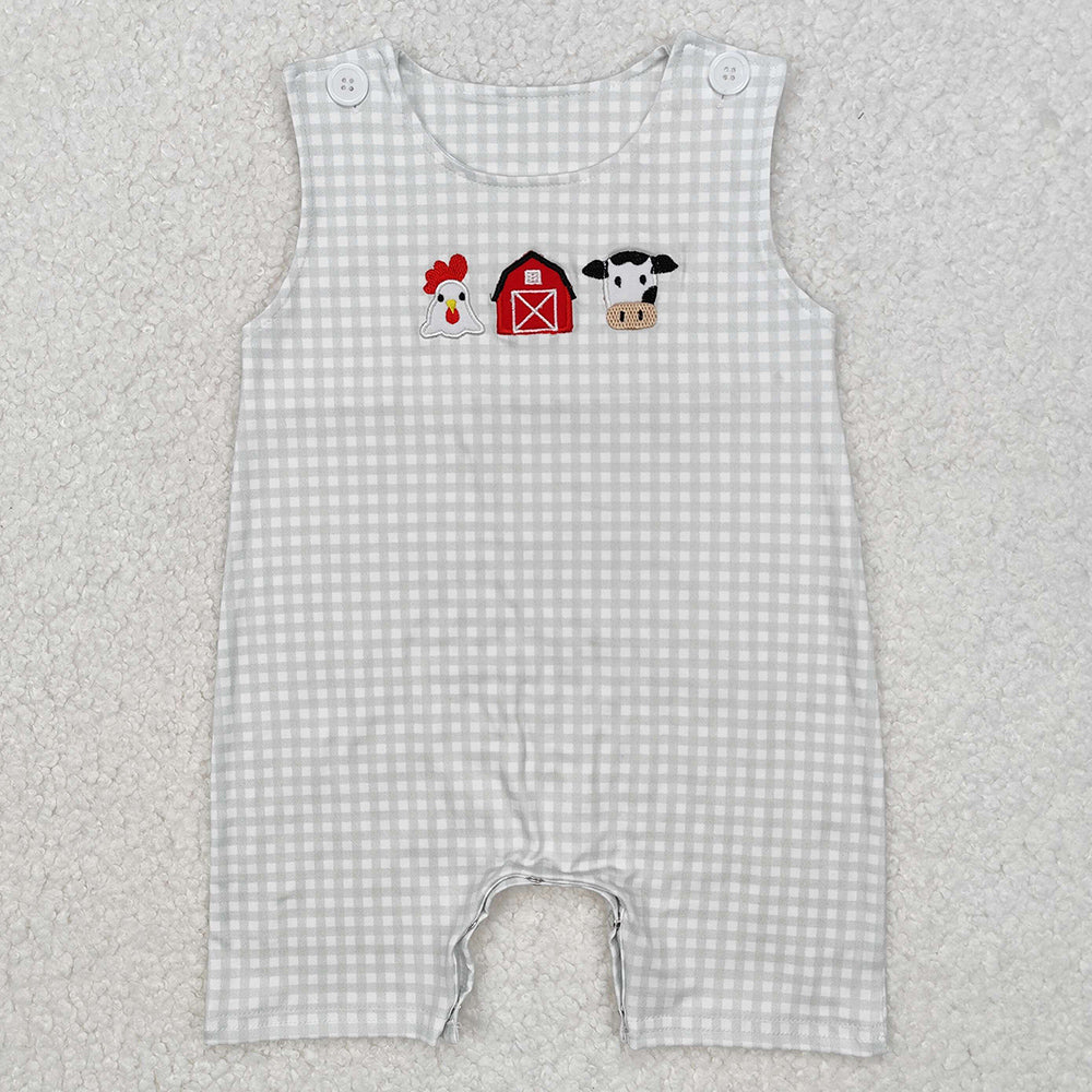 Baby Infant Boys Rompers Checkered Farm Chicken Cow Rompers SR2183