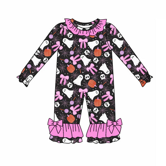 Preorder(moq 5)Baby Infant Girls Ghost Pumpkins Bows Ruffle Pant Halloween Rompers 7.30