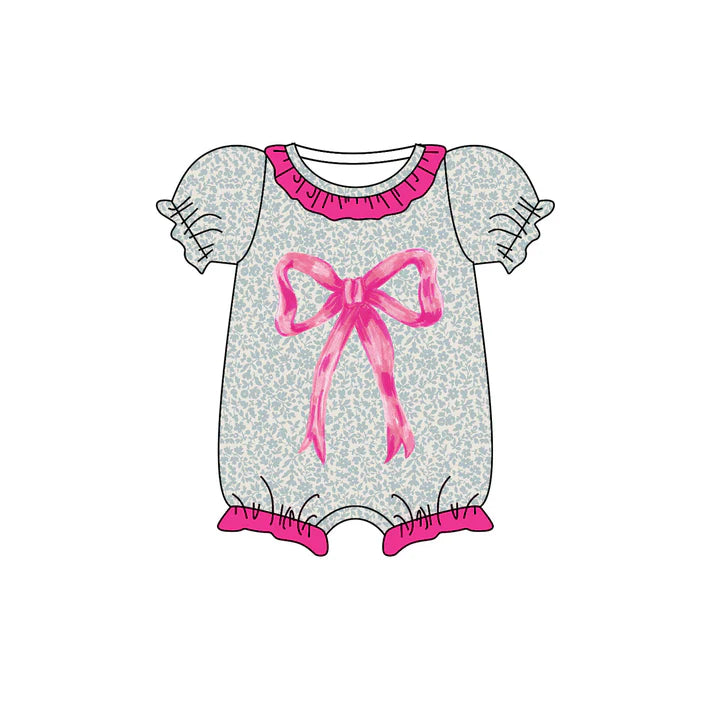 Preorder (moq 8)Baby Girls Floral Pink Bows Ruffle Rompers 10.1