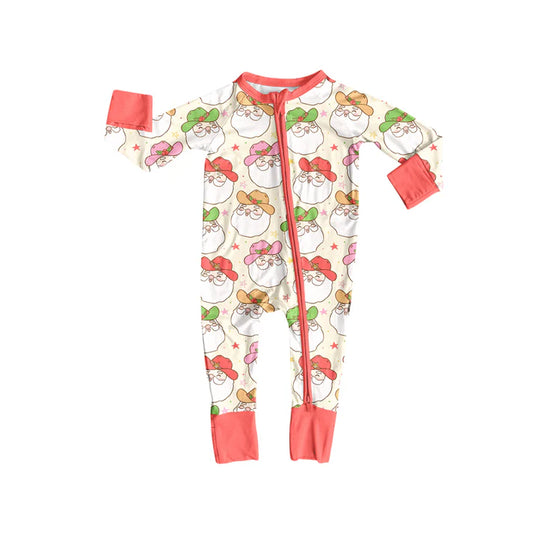 Preorder (moq 5)Baby Girls Long Sleeves Santa Stars Plaid Zipper Romper 7.2