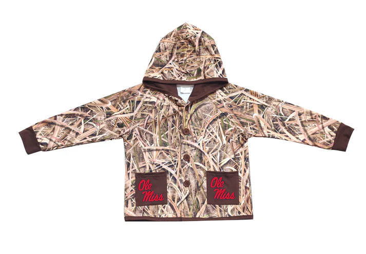 Preorder (moq 5)Baby Boys Khaki Leaves Camo Ole Miss Pockets Team Button Hoodie Jackets Top 11.24