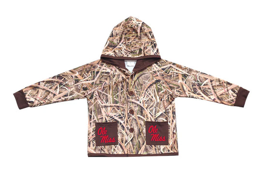 Preorder (moq 5)Baby Boys Khaki Leaves Camo Ole Miss Pockets Team Button Hoodie Jackets Top 11.24