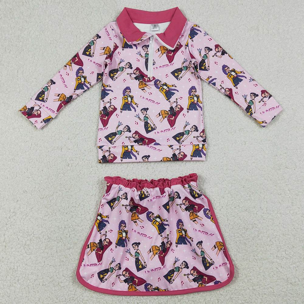 Baby Girls Clothes Pink Demon Hunter Zipper Pullovers Skirt Shorts Yoga Active Clothes Sets GLD1500 1.5