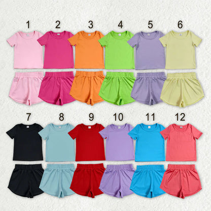 Sibling Baby Girls Colorful Short Sleeve Shirt Top Sport Short Yoga Active Clothes Sets