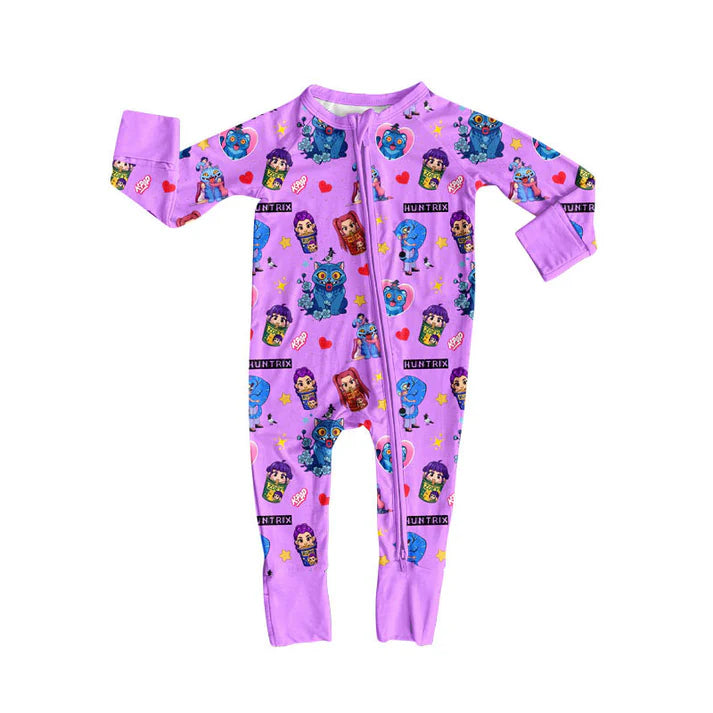 Preorder (moq 5)Baby Girls Pink Long Sleeve Cartoon Girls Hearts Zipper Footie Rompers 10.10
