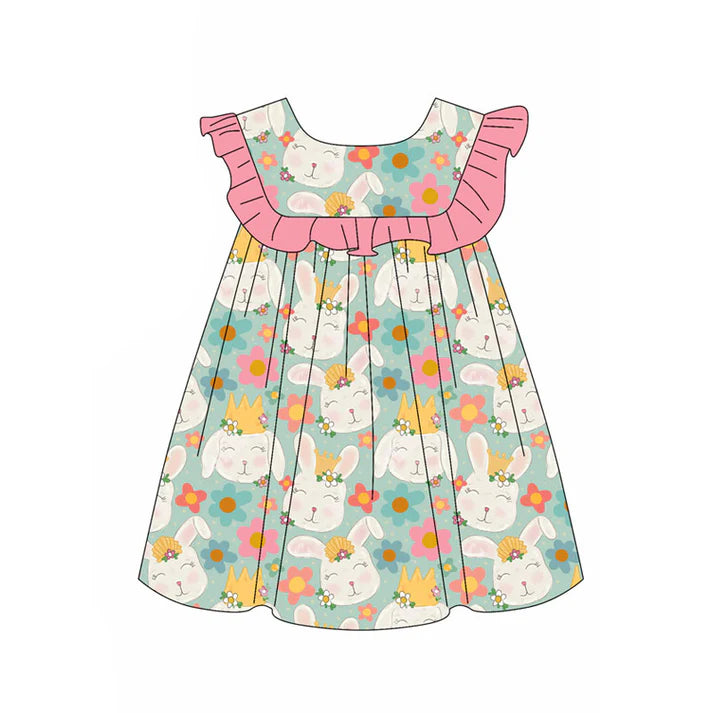 Preorder(moq 5) Baby Girls Rabbits Flowers Easter Knee Length Dresses 11.18