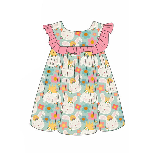 Preorder(moq 5) Baby Girls Rabbits Flowers Easter Knee Length Dresses 11.18