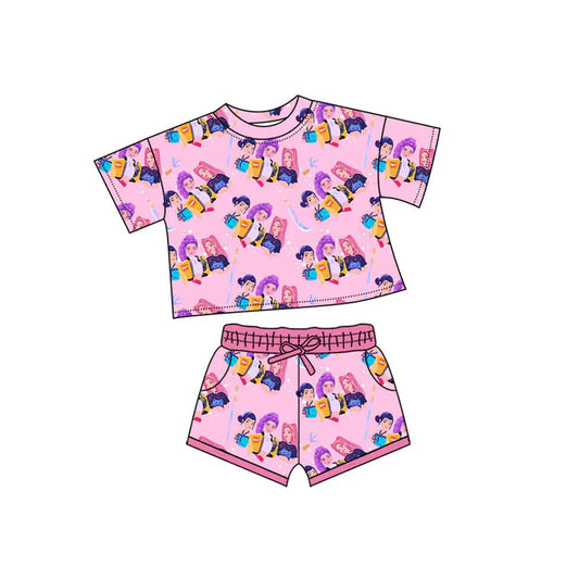 Preorder(moq 5) Baby Girls Cartoon Girls Top Pockets Shorts Clothes Sets 10.10