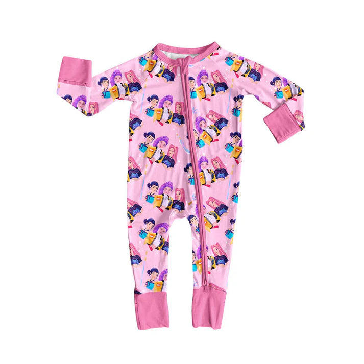 Preorder (moq 5)Baby Girls Long Sleeve Cartoon Girls Zipper Footie Rompers 10.11