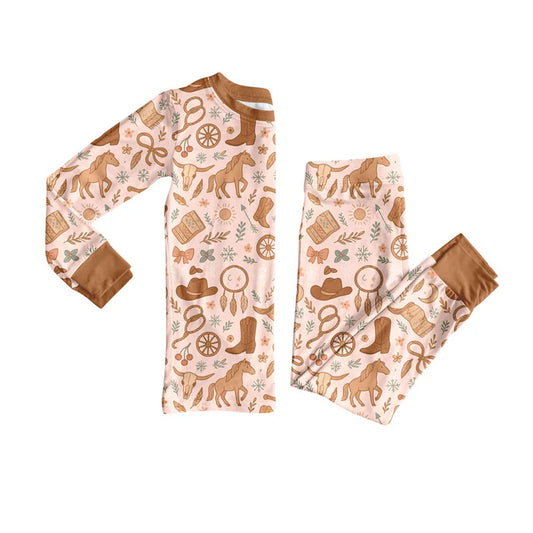 Preorder(moq 5) Baby Boys Bull Skulls Horses Top Pants Western Pajamas Sets 10.9