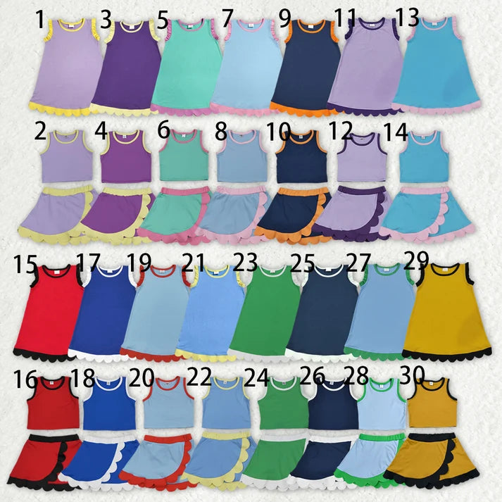 Sibling Baby Girls Colorful Vests Top Scallop Skirt Short Yoga Active Set Knee Length Dresess