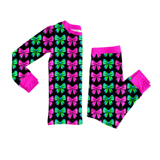 Preorder (moq 5)Baby Girls Long Sleeves Colorful Bows Plaid Top Pants Pajamas Set 7.28