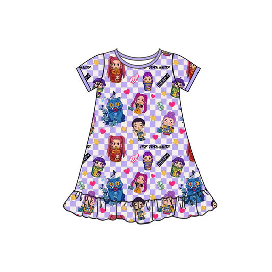 Preorder(moq 5) Baby Girls Short Sleeve Cartoon Girls Hearts Ruffle Knee Length Dresses 10.11
