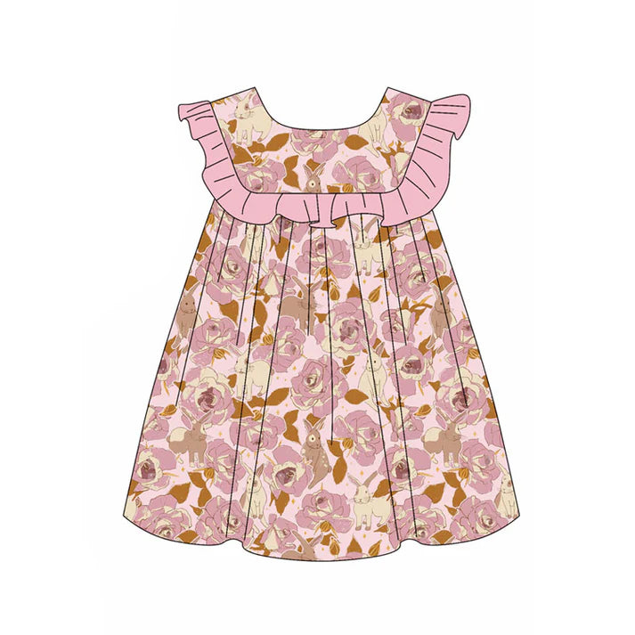 Preorder(moq 5) Baby Girls Rabbits Flowers Easter Knee Length Dresses 11.18