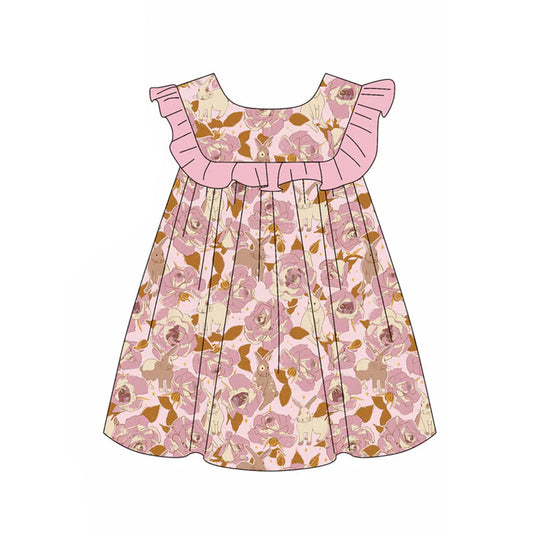 Preorder(moq 5) Baby Girls Rabbits Flowers Easter Knee Length Dresses 11.18