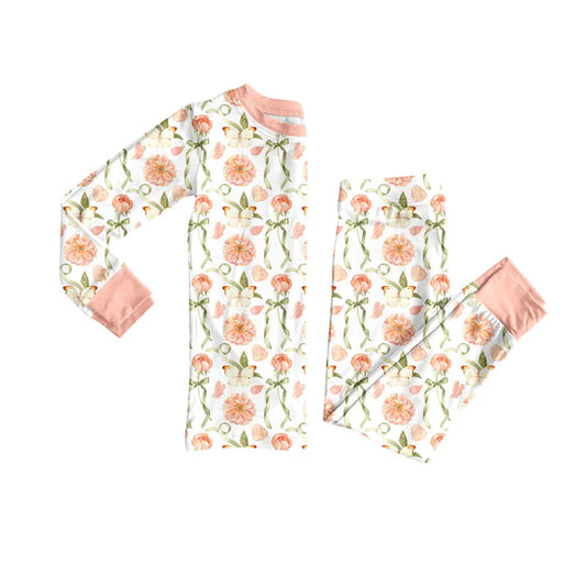 Preorder(moq 5) Baby Girls Pink Flowers Butterfly Top Pants Pajamas Sets 10.9