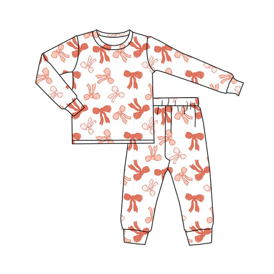 Preorder(moq 8)Baby Girls Pink Bows Plaid Top Pants Valentine Pajamas Set 9.30