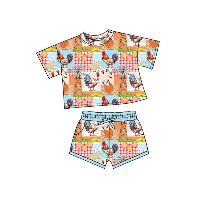 Preorder(moq 5) Baby Girls Farm Top Pockets Shorts Clothes Sets 10.15