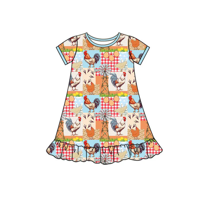 Preorder(moq 5) Baby Girls Short Sleeve Farm Ruffle Knee Length Dresses 10.15