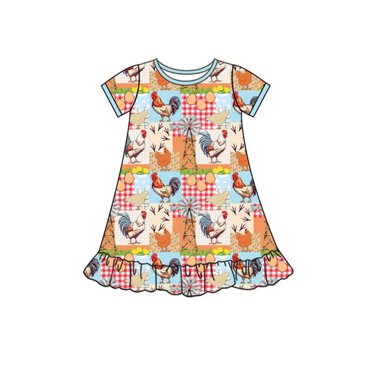 Preorder(moq 5) Baby Girls Short Sleeve Farm Ruffle Knee Length Dresses 10.15
