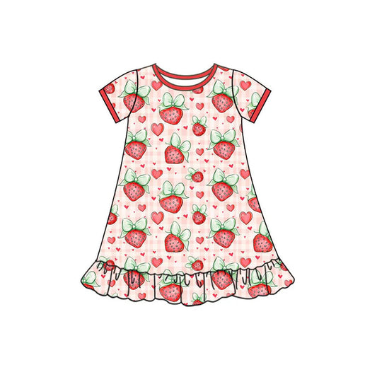 Preorder(moq 5) Baby Girls Hearts Strawberry Valentine Ruffle Knee Length Dresses 10.15
