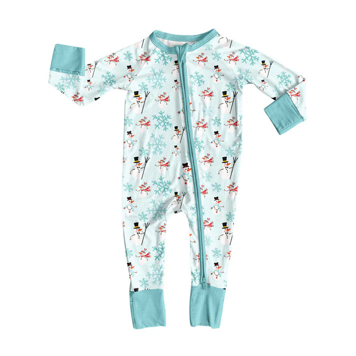 Preorder (moq 5)Baby Girls Snowmen Snowflakes Christmas Zipper Footie Rompers 10.9