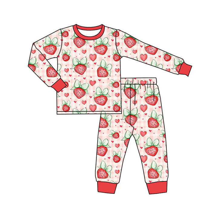 Preorder(moq 5) Baby Boys Hearts Strawberry Top Pants Valentine Pajamas Sets 10.15