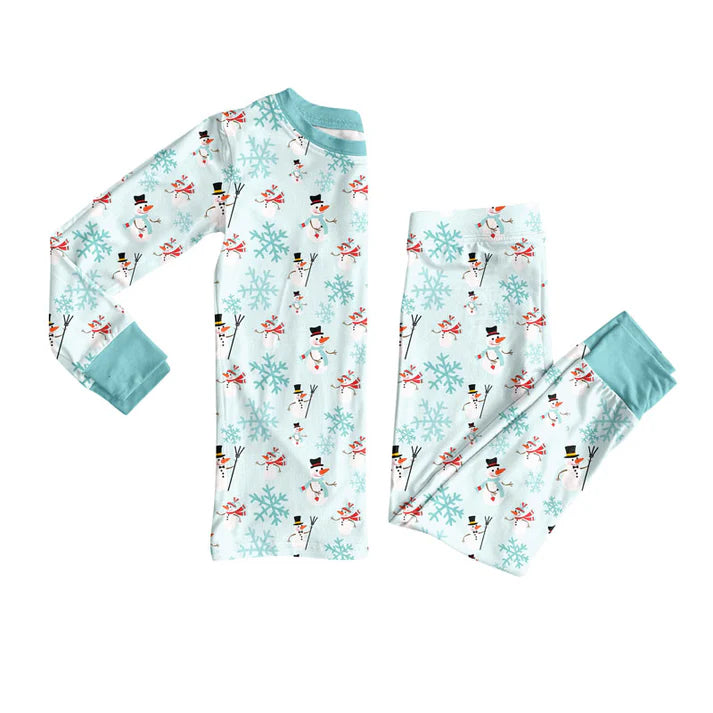 Preorder(moq 5) Baby Girls Snowmen Snowflakes Top Pants Christmas Pajamas Sets 10.9
