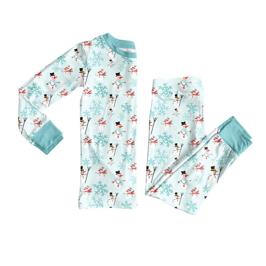 Preorder(moq 5) Baby Girls Snowmen Snowflakes Top Pants Christmas Pajamas Sets 10.9