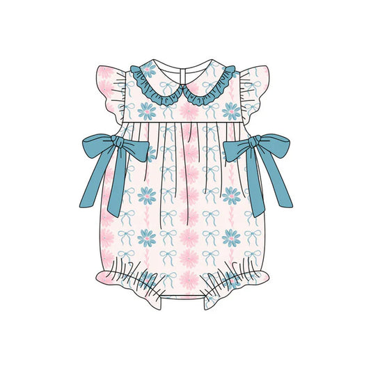 Preorder (moq 5)Baby Girls Daisy Flower Stripe Bows Ruffle Collar Rompers 11.18