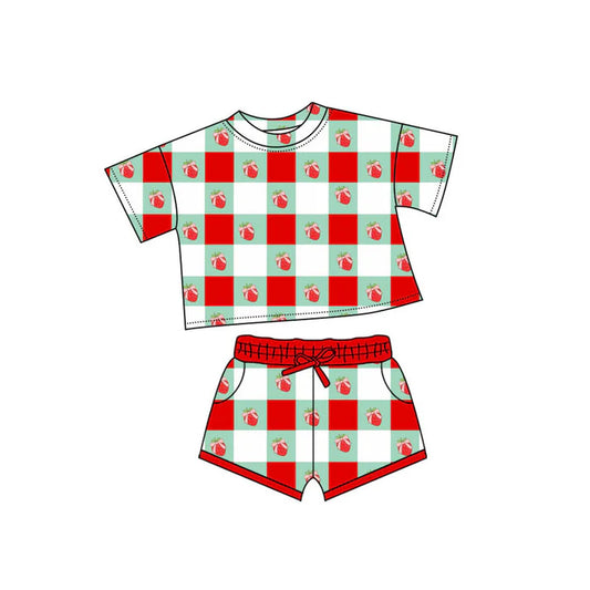 Preorder(moq 5) Baby Girls Bows Strawberry Top Pockets Shorts Valentine Clothes Sets 10.15