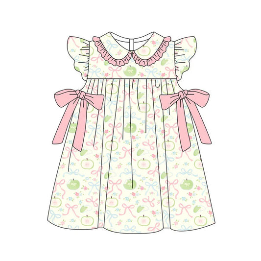 Preorder(moq 5) Baby Girls Apples Bows Flowers Ruffle Collar Knee Length Dresses 11.18