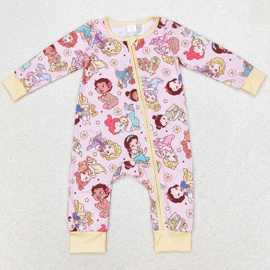 Baby Infant Girls Rompers Cartoon Long Sleeve Zip Bamboo Rompers LR0968