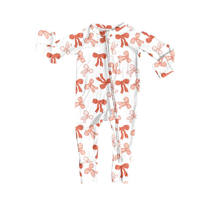 Preorder (moq 8)Baby Girls Pink Bows Plaid Valentine Zipper Footie Rompers 9.30